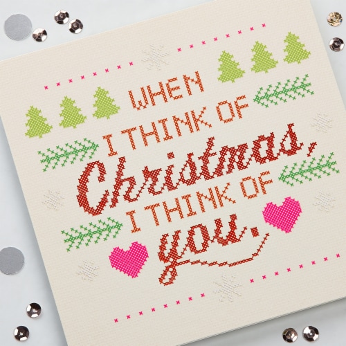 American Greetings Christmas Card for Family (Cross-Stitch) Perspective: top
