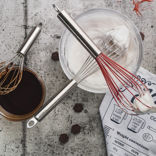 Cuisipro 8-Inch Stainless Steel and Silicone Egg Whisk, Red Perspective: top