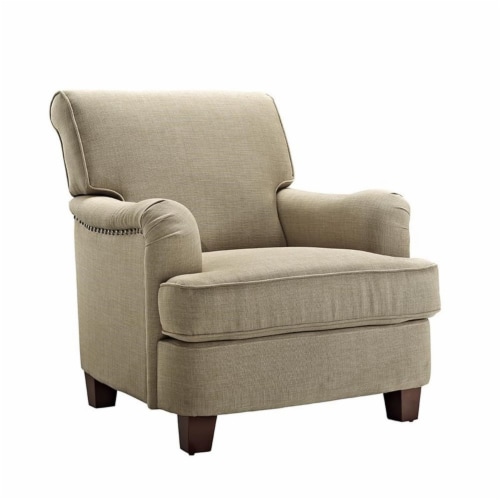 Dorel Living Rolled Top Club Chair with Nailheads in Oatmeal 1