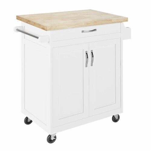 DHP Kitchen Island Cart with Drawer & Storage Shelves, White Perspective: top