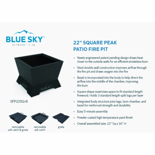Blue Sky 22 In. Square Wood Smokeless Fire Pit SFP22SQ-B Perspective: top