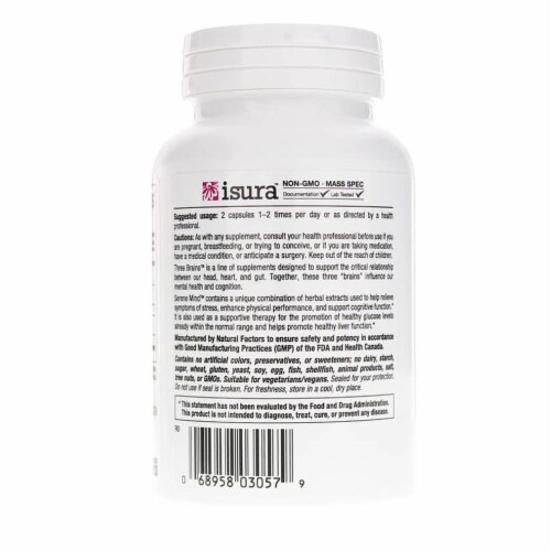 Natural Factors 3 Brains Serene Mind, 120 Vegetarian Capsules Perspective: top