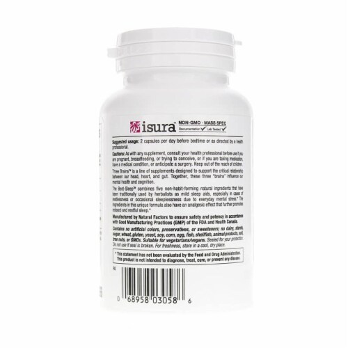 Natural Factors 3 Brains The Best Sleep, 90 Vegetarian Capsules Perspective: top