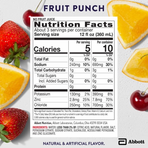 Pedialyte® Zero Sugar Fruit Punch Electrolyte Water Drink Perspective: top