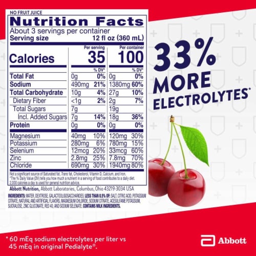 Pedialyte® with Immune Support Cherry Electrolyte Solution Drink Perspective: top