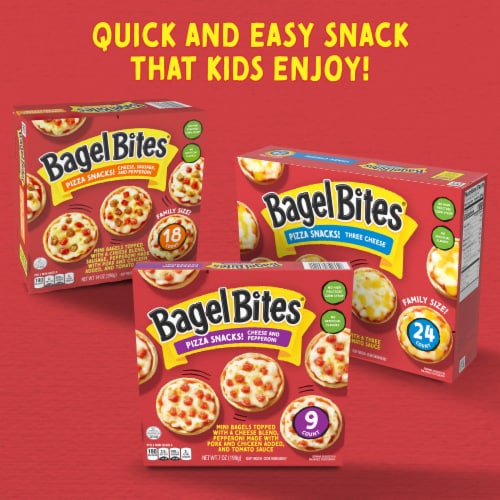 Bagel Bites Cheese & Pepperoni Mini Pizza Bagel Frozen Snacks, Box Perspective: top