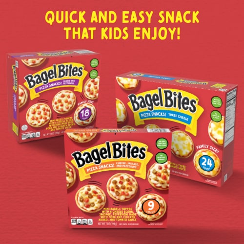 Bagel Bites Cheese, Sausage & Pepperoni Mini Pizza Bagel Frozen Snacks, Box Perspective: top