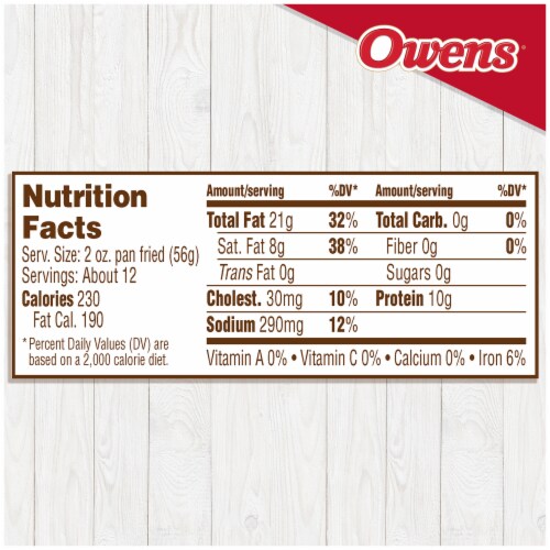 Owens Premium Pork Regular Sausage Roll Perspective: top