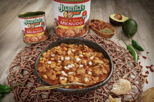 Juanita’s Foods Ready to Serve Hot & Spicy Menudo Soup, 94 oz Can Perspective: top