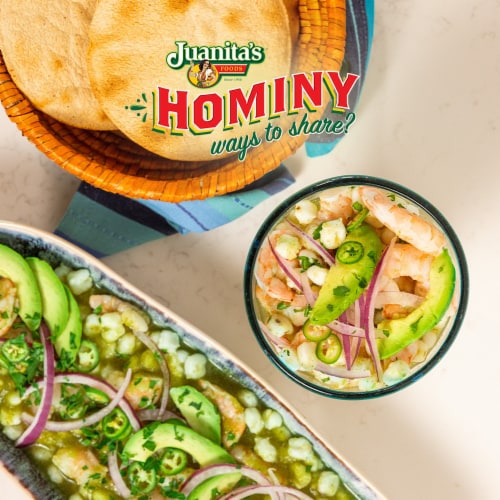 Juanita’s Foods White Hominy, 110 oz, Can Perspective: top