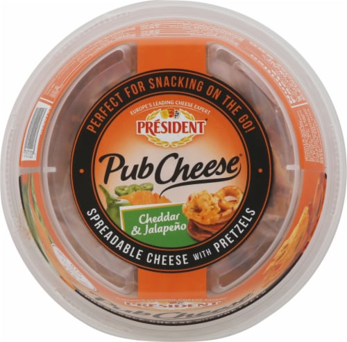 President® Pub Cheese® Cheddar and Jalapeno Spreadable Cheese with Pretzels Perspective: top