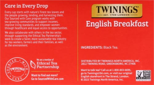 Twinings® of London English Breakfast Pure Black Tea Bags Perspective: top