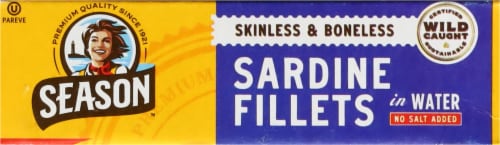 Season Brand® Skinless & Boneless No Salt Added Sardines in Water Perspective: top
