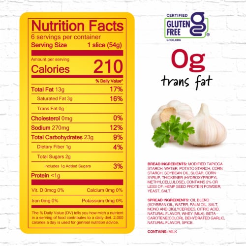 New York Bakery Gluten Free Texas Toast with Real Garlic Perspective: top
