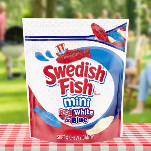 SWEDISH FISH Mini Red White & Blue Soft & Chewy Candy Bag Perspective: top
