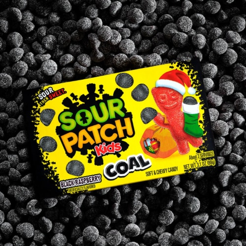 SOUR PATCH KIDS Coal Black Raspberry Soft & Chewy Holiday Candy Theater Box Perspective: top
