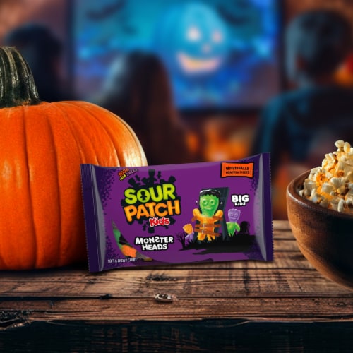 SOUR PATCH KIDS Big Kids Monster Heads Individually Wrapped Soft & Chewy Halloween Candy Perspective: top