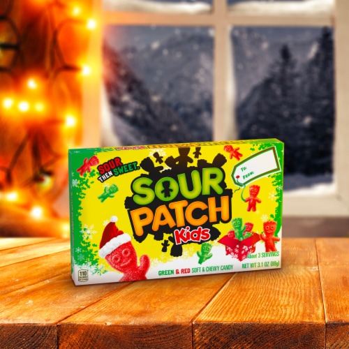 SOUR PATCH KIDS Red & Green Soft & Chewy Holiday Candy Theater Box Perspective: top