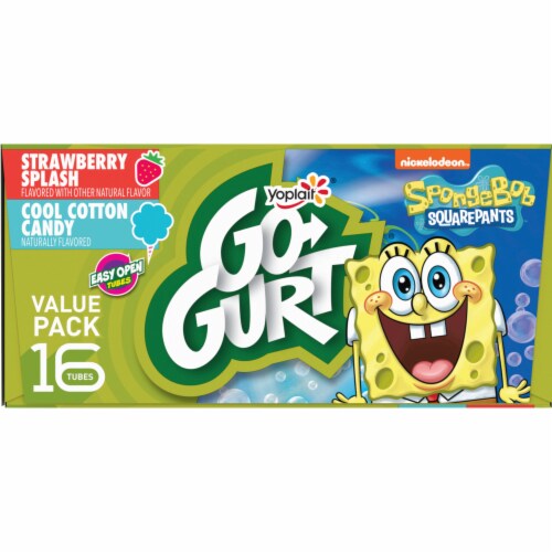Go GURT SpongeBob Strawberry & Cotton Candy Kids Fat Free Yogurt Tubes Perspective: top