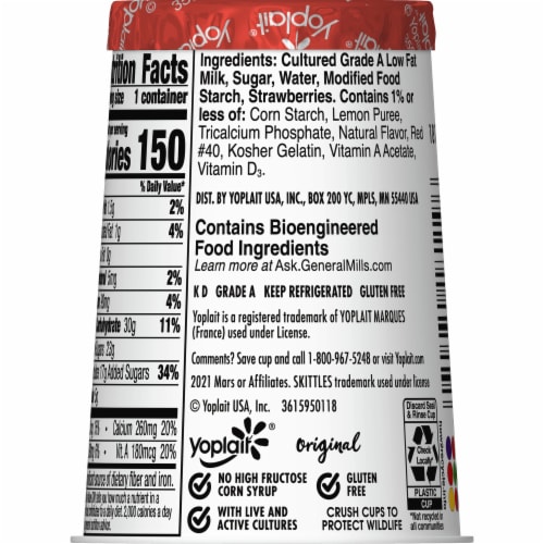 Yoplait Original Skittles Low Fat Yogurt Cup Perspective: top