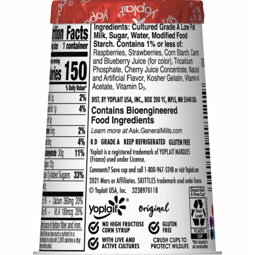 Yoplait Original Skittles Wild Berry Low Fat Yogurt Cup Perspective: top