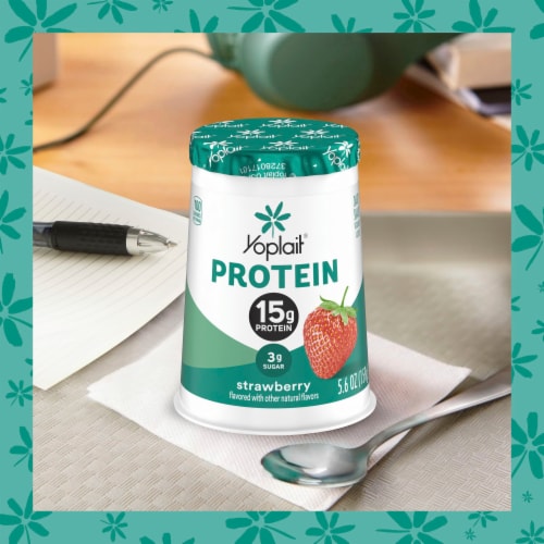 Yoplait Protein Strawberry Yogurt Cultured Dairy Snack Cup Perspective: top