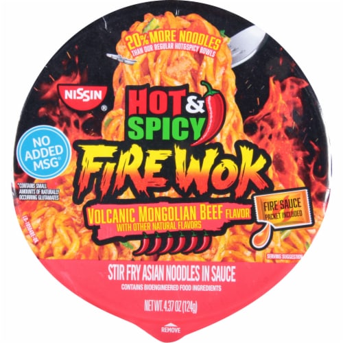 Nissin® Hot & Spicy Fire Wok Volcanic Mongolian Beef Noodles Cup Perspective: top