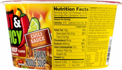 Nissin® Hot & Spicy Fiery Beef Flavor Ramen Noodle Soup Perspective: top