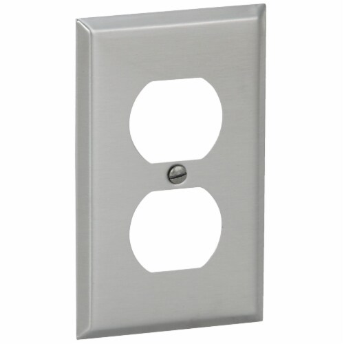 Amerelle 1-Gang Stamped Steel Outlet Wall Plate, Brushed Nickel 163DBN Perspective: top