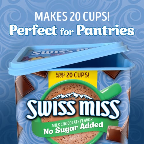 Swiss Miss Milk Chocolate Flavor No Sugar Added Hot Cocoa Mix Canister Perspective: top