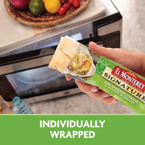 El Monterey® Signature Egg Sausage Cheese & Potato Breakfast Burrito Perspective: top