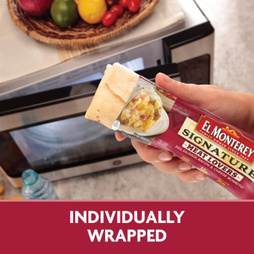 El Monterey® Signature Meat Lovers Egg Sausage Bacon & Cheese Burrito Perspective: top
