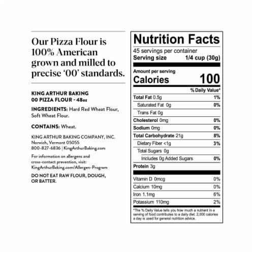 King Arthur 00 Pizza Flour, Non-GMO Project Verified, 100% American Grown Wheat Perspective: top