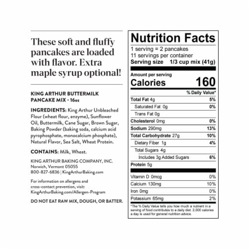 King Arthur Buttermilk Pancake Mix, Sourced Non-GMO, Certified Kosher Perspective: top