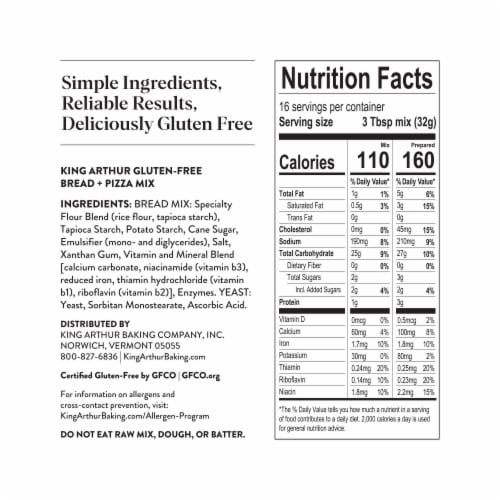 King Arthur Gluten-Free Bread and Pizza Mix, Non-GMO Project Verified, Certified Kosher Perspective: top