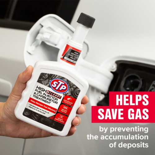 STP High Mileage Fuel Injector Cleaner and Carburetor Cleaner Treatment Perspective: top