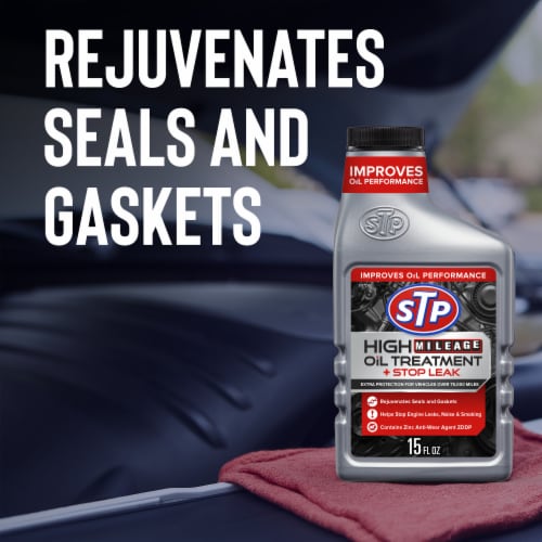 STP High Mileage Oil Treatment + Stop Leak Perspective: top