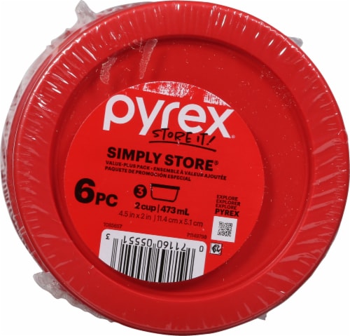 Pyrex 2 Cup 6pc Round Glass Food Storage Value Pack Red