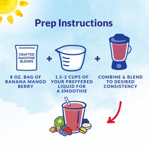 DOLE CRAFTED SMOOTHIE BLENDS® Banana Mango Berry with Kiwi Pre-Portioned Frozen Fruit Bags Perspective: top