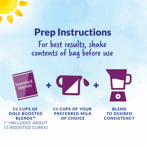 DOLE BOOSTED BLENDS® Protein Blueberry & Banana Smoothie Frozen Fruit Perspective: top