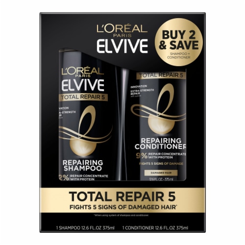 L'Oreal Paris Elvive Total Repair 5 Repairing Shampoo and Conditioner Set for Damaged Hair Perspective: top
