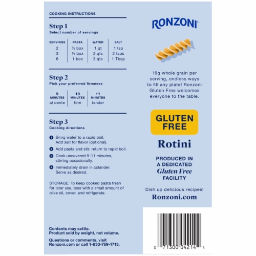 Ronzoni Gluten Free Non-GMO Vegan Four-Grain Rotini White Pasta Perspective: top
