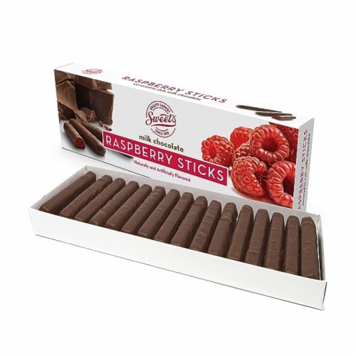 Sweet's®  Milk Chocolate Raspberry Sticks Holiday Candy Perspective: top