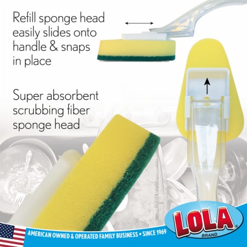 LOLA Soap Dispensing Dish Wand Refills, Super Absorbent Sponge Head, Reusable - 2 CT Perspective: top