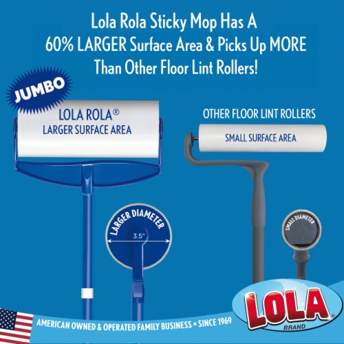 LOLA Rola Sticky Mop W/ Resin Coated 4-Piece Steel Handle, Pet Hair, Dust, Lint Roller - 1 CT Perspective: top