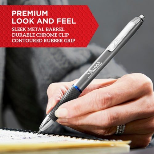 Sharpie® S-Gel, Gel Pens, Sleek Metal Barrel, Matte Black, Medium Point (0.7mm), Black Ink, 2 Count Perspective: top
