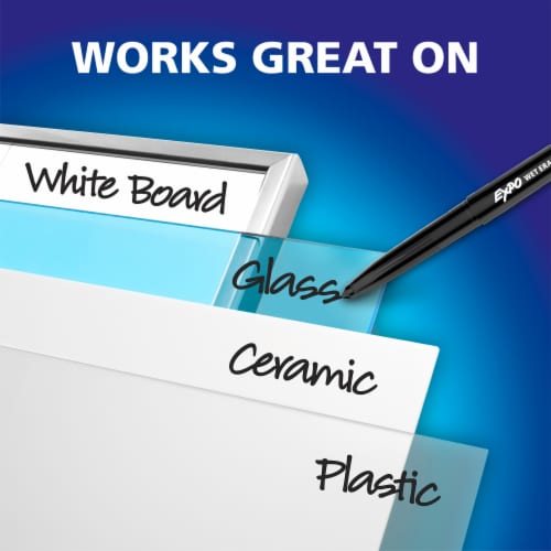 EXPO Wet Erase Markers, Semi-Permanent Markers, Assorted, Fine Tip, 4 Count Perspective: top