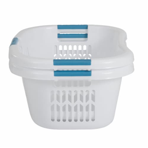 Rubbermaid 2.1 Bushel Large Hip-Hugger Portable Plastic Laundry Basket, White Perspective: top
