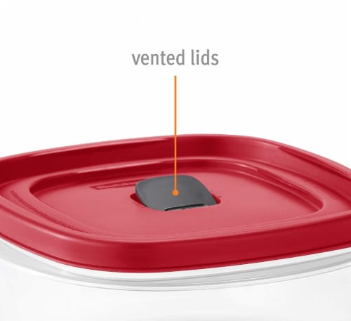 Rubbermaid Easy Find Lid Square 5-Cup Food Storage Container Pack of 3, Red Vented