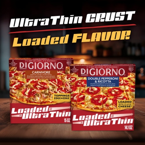 DIGIORNO Loaded Ultra-Thin Double Pepperoni & Ricotta Pizza Perspective: top